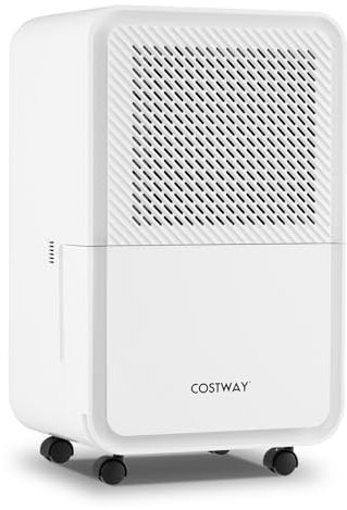 COSTWAY Déshumidificateur Mobile 15 L/Jour pour 20 M², avec 4 Modes Ecran LED Minuterie 24 H Tuyau d’Evacuation Vidange Continue ou Manuelle Dégivrage Automatique, pour Maison Sous-Sol