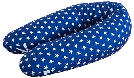 LOOLAY Schwangerschaftskissen - Stillkissen 170 cm - Seitenschläferkissen 100% Baumwolle - mit Abnehmbarem Bezug - Schwanger Kissen für Schlafen (Sterne Blau)