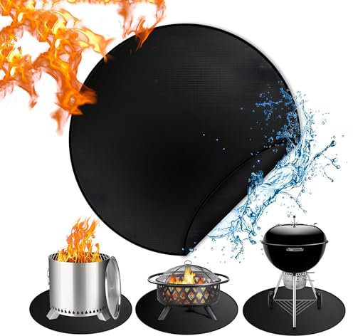 Pyuyan 24 Rund Feuerschutzmatte, Rund Feuerfeste Unterlage, 3 Schicht Feuerschale Matte, Feuerstelle Pad, für Gras, Boden, BBQ, Deck, Camping, Garten, Kamin