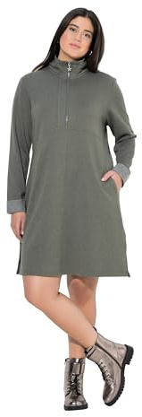 Ulla Popken Damen große Größen Übergrößen Plus Size Sweatkleid, Troyerkragen, Reißverschluss, Langarm 821199