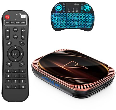 CHROX TV Box Android 14.0 2025, S905X4 Quad-Core 64Bit Cortex-A53, Supporto Wi-Fi 6/2.4Ghz+5Ghz Dual-Band Wi-Fi/BT5.0, TV Box Android con Mini Wireless,4gb+128gb