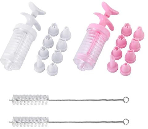 2 Sets of Plastic Pipers and 2 Pieces of Silicone Straw Brush, Dessert Decorator, Cream Dispenser, Baking Tools.