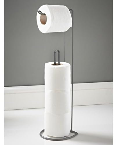 FAHAAM 2 in 1 Toilet Roll Holder Modern Toilet Paper Stand with Storage Freestanding Stainless Steel Roll Storage Holder Bathroom Roll Holder Stand Toilet Roll Storage Dispenser.(15x32cm) (Grey)