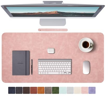 Sous-main de bureau en cuir extra large pour jeux et bureau - Sous-main antidérapant et imperméable - Style vintage - Tapis de souris pour clavier - Rose - 90 x 43 cm