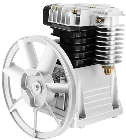 Pompe a Testa di Compressore d'Aria Pac, Testa di Pompa Compressore Motore, Strumento Pneumatico 3hp, Tipo a Pistone a Doppio Cilindro, con Silenziatore, per Sintesi Gas Refrigerazione (Argento