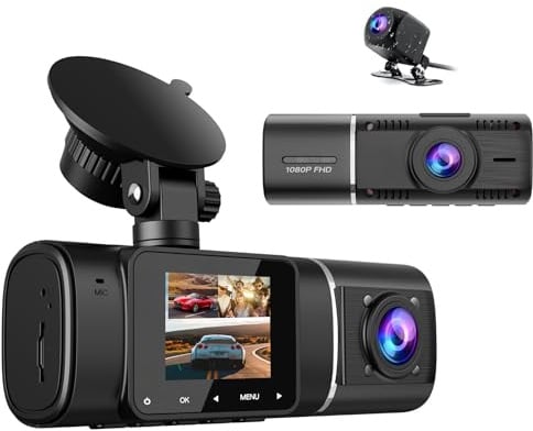 Volam 3 Kanal Dashcam Auto Vorne Hinten und Innen mit Akku, 1080P Dash Cam mit Auto Kamera Parküberwachung, Infrarot Nachtsicht WDR, G Sensor, 170° Weitwinkel Dash Camera mit Rückfahrkamera