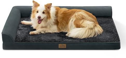 Cosy KISS Orthopädisches Hundebett Waschbar für Sehr Große Hunde, XL | Rutschfestes, Weiches L-förmiges Hundebett, Wasserdichter Abnehmbarer Bezug, Tragbares Haustiersofa, 112x81x18 cm Schwarz