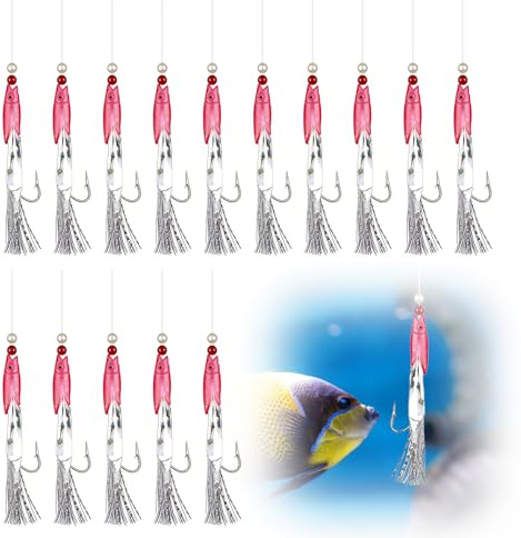 Mackerel Feathers Rigs – 15Pcs/3Pack Hooks Pre Tied Sea Fishing Rigs – Luminous Beads Mackerel Lures for Cod Pollock Bass Herring – Boat Beach Pier Night Fishing Tackle
