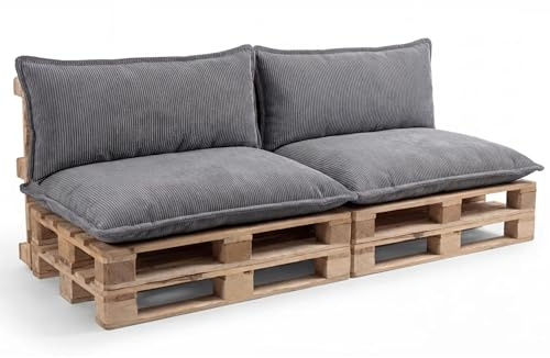 Gutekissen® Palettenkissen Set – Sitzkissen für Europaletten – Palettenpolster, Gefüllt mit Granuliertem Poulirette-Schaum PLL (Dunkelgrau, 2X Set (Sitzkissen 120x80 +Rückenlehne 120x40))