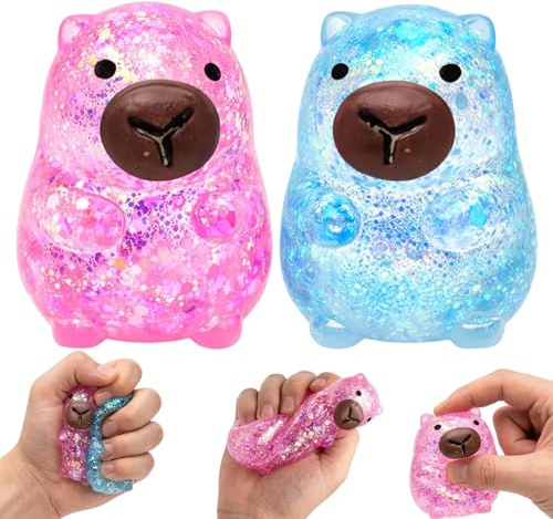 2 Stück Capybara Antistressball, Anti Stress Ball für Erwachsene Autismus, Sensorisches Spielzeug für Konzentration, Angst Stressabbau bei Arbeit und Reisen
