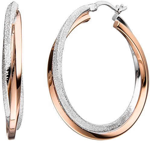 Jobo Damen-Creolen verschlungen aus 925 Sterling Silber Bicolor vergoldet mit Glitzer-Effekt