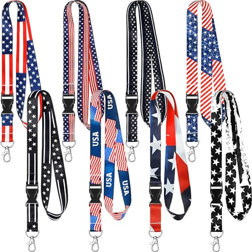 Outus 8 Stück Schlüsselband ID Lanyards Umhängeband Schlüsselanhänger Halter Wristlet Lanyard für Damen Herren (Amerikanische Flagge)