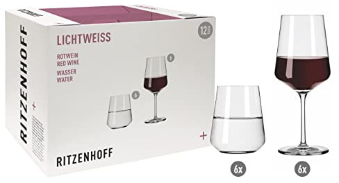 RITZENHOFF 6111002 Rotwein- und Wasserglas Set 500 ml Serie Lichtweiss Julie Nr. 2, 12 Stück - Made in Germany