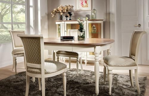 Casa Padrino Luxus Jugendstil Esstisch Braun/Cremefarben 90-290 x 113 x H. 77,5 cm - Ausziehbarer Massivholz Esszimmertisch - Barock & Jugendstil Esszimmer Möbel