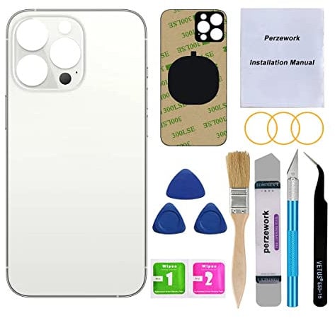 Perzework Back Glass Replacement for iPhone 13 pro 6.1 inches (Silver) All Carriers with Repairing Tool Kits