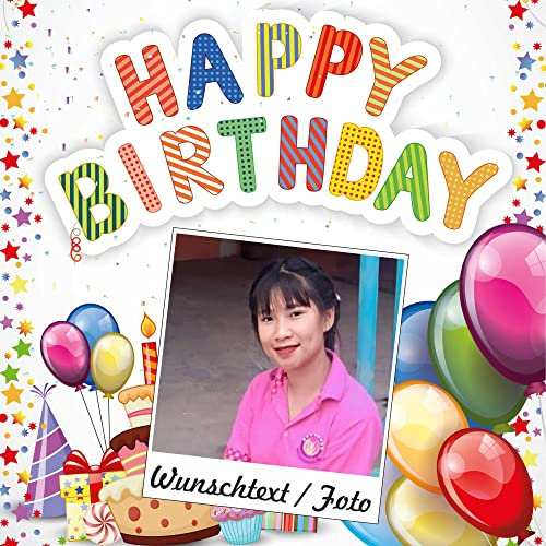 Indigos UG - Banner Geburtstag - Geburtstagsplane - Geburtstagsbanner Wunschname und Foto 100x100 cm - Happy Birthday - individuell personalisiert - Kinder & Erwachsene - innen & außen - Party