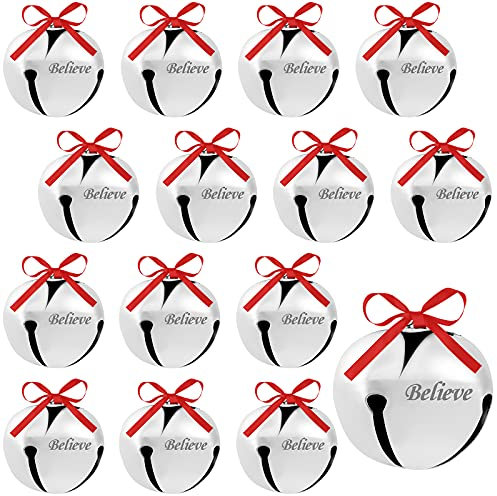 4,1 cm Weihnachtsglocke Ornament Xmas Schlitten Dekoration Glocke Weihnachtsbaum Glocke mit Band Weihnachten Urlaub Dekorationen für DIY Urlaub Handwerk Zuhause Hochzeit (Silber, 120 Stück)
