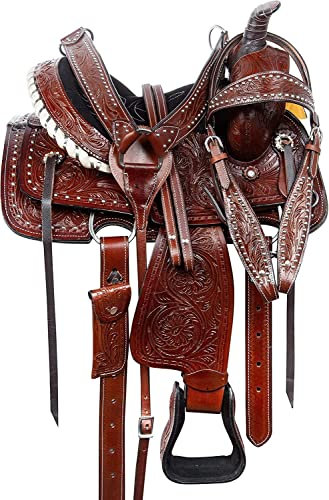SHOWMEN CRAFT Premium Leder Western Barrel Racing Trail Reitsattel – rutschfester Westernsattel mit natürlichem Griff, 15