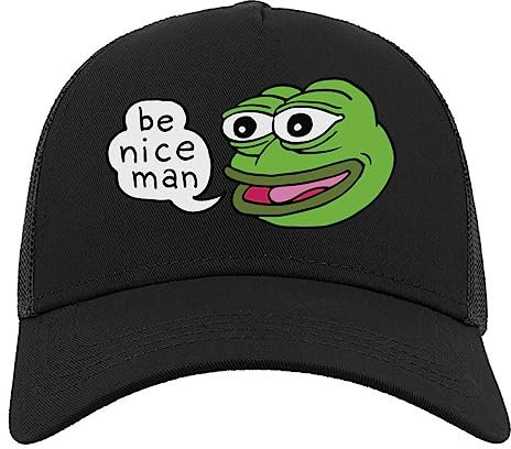 Happy Pepe The Frog Be Nice Man Halbmaschige Trucker-Cap-Baseballmütze aus Baumwolle Schwarz