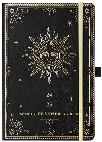Artfan Schülerkalender 2025-2026 - Terminplaner 2025-2026 Wochenansicht, Juli 2025 - Juni 2026, 12 Monate, Premium Ledereinband, Goldstempel, Akkordeontasche, 25 Notizseiten, Schwarz