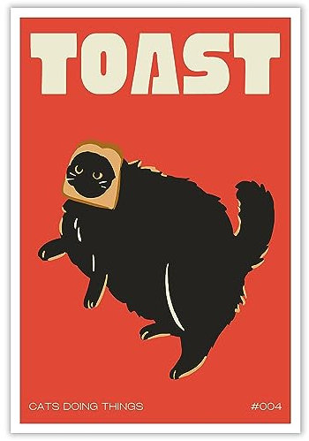 DVBOCS Flippige schwarze Katze, Leinwand-Kunst, lustiges Katzen-Poster, niedliches Kätzchen-Druck, Gemälde, Katzenliebhaber, Geschenk, Katze, Toast, Wanddekoration, Landhausstil, Zuhause, Küche,