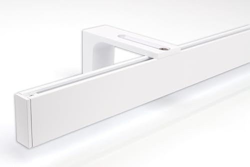 Deco-Raum Gardinenstange auf Maß Innenlauf eckig Wandbefestigung Wandträger mitte Lauf 8,3cm Vorhangstange Flächenvorhang Schiene Innenlaufstange für Vorhänge Weiß 600cm