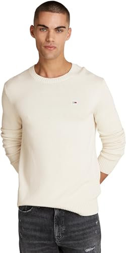 Tommy Jeans Pull Homme Slim Fit Crew Neck Sweater Pull en Maille, Ivoire (Newsprint), XXL