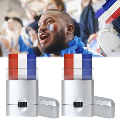 ZOYDP 2 Stück Schminkstift Frankreich, frankreich fan schminke, Fanartikel Frankreich, make up frankreich, blau/rot/weiß, alle 3 Farben in einem Stift, Fußball Fanschminke