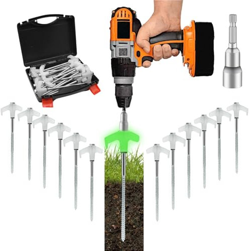 20Pcs 8 Glow in Tent Pegs Ground Stakes Heavy Duty Drill in Style Ground Anchor Peg Tent Spikes Metal Yard Stakes for Camping Patio Garden Awning Canopy Canopies Grassland (Hex Tool and Carry Case)