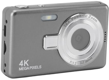 Cámara Digital, Cámara para Niños de 12 MP 1080P con Pantalla TFT de 2,4 Pulgadas, Cámara de Vlogging con Enfoque Automático y Zoom de 16X, Cámara Vintage Pequeña y Compacta (Grey)