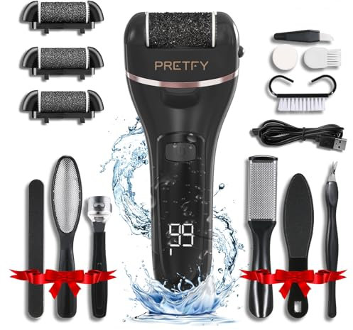 Pretfy Electric Feet Callus Removers Rechargeable,Portable Electronic Foot File Pedicure Tools with 3 Sand Heads, Pedicure Feet Care for Dead, Hard Cracked Dry Skin (Black)