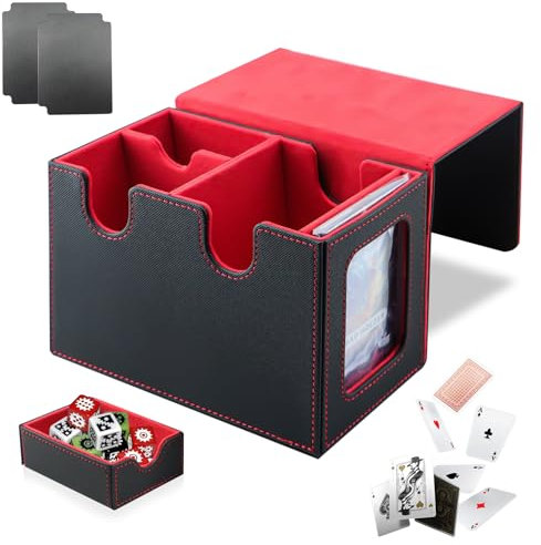 lafo MTG Deck Box mit Sichtfenster, Premium Magnetic Mtg Commander Deck mit Würfelfach für 200+ Karte, 4 Kartentrenner + 2 Toploader Aetherdrift Commander, Pokemon Deck Box, Kartenbox