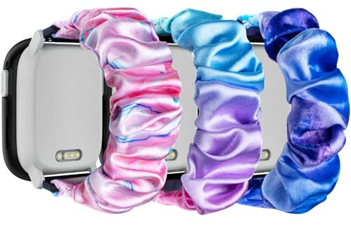 Hexasider 3 Stück Kinder Armband Kompatibel mit Xplora X6 Play/Xplora X6 Pro/Anio 5/Anio 6, 20mm Scrunchie Kids Smartwatch Ersatzband Armbänder für Mädchen Jungen, Multi-Rosa+BlauLila+Regenbogen