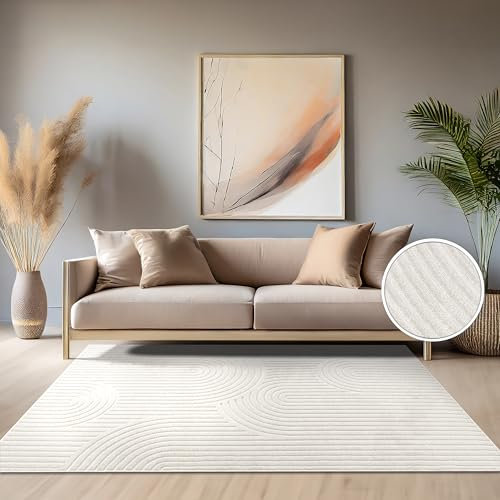 Paco Home Outdoor Teppich Wetterfest Wohnzimmer Küchenteppich Balkon Boho Skandi Design Regenbogen Einfarbig Geometrisch Creme, Grösse:80x150 cm