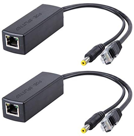 H!Fiber.com HiFiber 10/100Mbps PoE Splitter 12V 1A IEEE 802.3af konform 5.5x2.1mm DC PoE Splitter Adapter für Sicherheitskamera CCTV Überwachung, 2er Pack