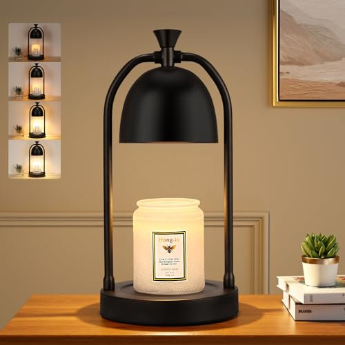 Black Candle Warmer Lamp with Timer,Dimmable Wax Melts Warmer for Candle Jars, Home Decor Beside Lamp Gifts for Men Women