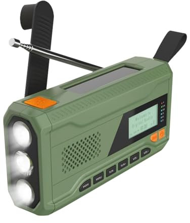 Cpolebev Mini Radio con Manivela Bluetooth +//FM Radio de Emergencia con Energía Solar de 4500 MAh con Linterna LED, Alarma SOS