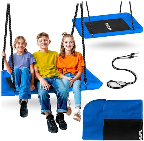 Neo-Sport Nestschaukel Outdoor 110 x 70 cm - Hängeschaukel mit Gestell - Maximale Belastung 150 kg - Wasserfest - Rechteckig - Blau Schwarz