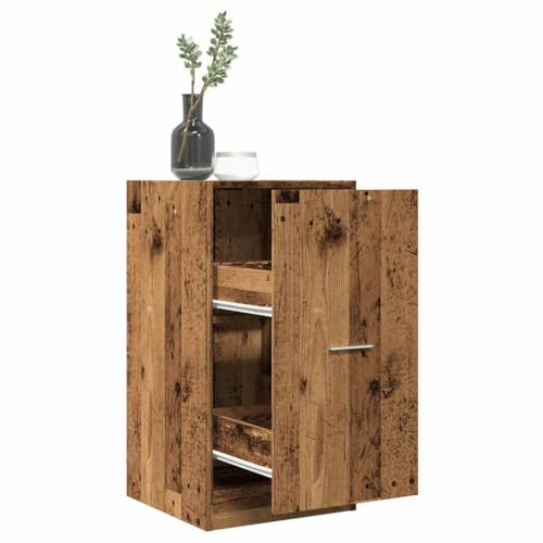 Foknhdi Apothekerschrank Altholz 40×41×77,5 cm Holzwerkstoff Kleiner Flurschrank mit 2 Schubladen für Küche Büro Schlafzimmer Stabiler Aufbewahrungsschrank in Vintage-Optik