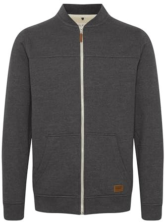 Blend BHArco Herren Sweatjacke Collegejacke Cardigan mit kurzem Stehkragen Reißverschluss Kängurutasche Baumwollmischung Regular fit, Größe:M, Farbe:Charcoal (70818)