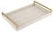 WV Ivory Shagreen Leather Serving Tray with Gold Handles, 17.7x11.8Inch Large Wooden Decorative Tray for Coffee Table Large Ottoman Tray for Home Decor Living Room (Ivory)