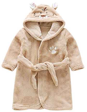 Miyanuby Peignoir de Bain pour Enfant Bébé Garçon/Fille à Capuche, Hiver Mignon Animal Doux Chaud Polaire Robe de Chambre/Pyjamas 1-7 Ans