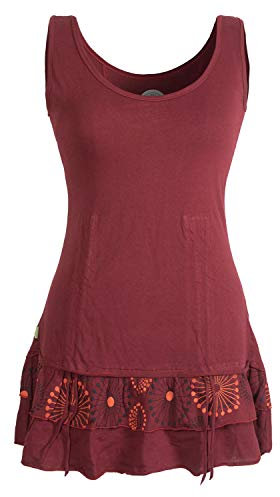 Vishes - Alternative Bekleidung - Damen Lagen-Look Jersey-Tunika Shirt aus Baumwolle zum Raffen dunkelrot 38