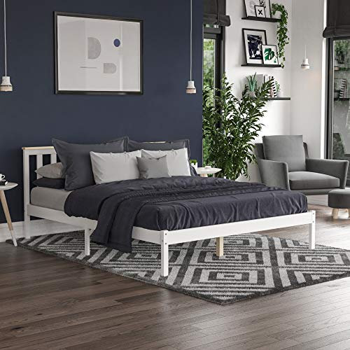 Vida Designs Milan King Size Bed, 5ft, Bed Frame, Solid Pine Wood, Headboard, Low Foot End, Bedroom Furniture, White & Pine