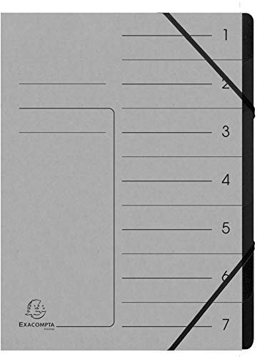 Exacompta 540711E Premium Ordnungsmappe geheftet. Aus extra starkem Colorspan-Karton DIN A4 7 schwarze Fächer und 2 Gummizüge mit Organisationsdruck Ringmappe Register-Mappe grau