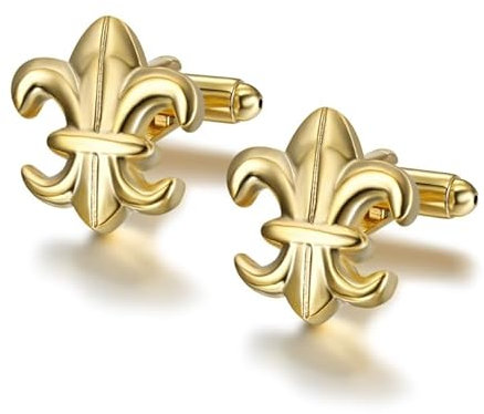 BOBIJOO JEWELRY - Paire de Boutons de Manchette Fleur de Lys France Doré Or Plaqué Lis 19x17mm