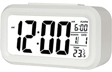 Jsdoin Reloj Despertador Digital, LED Pantalla Reloj Alarma Inteligente con Temperatura, Sensor de Brillo, 12/24 Horas, Función Snooze y Alarma para Dormitorio, Hogar, Oficina, Cocina(Batería)