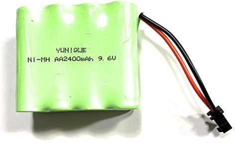 YUNIQUE GREEN-CLEAN-POWER Batterie 9.6V 2400mAh Ni-MH pour RC - Connecteur SM-2P | Camion, Voiture, Hélicoptère RC | Haute Capacité | 60 x 50 x 30mm - 160g