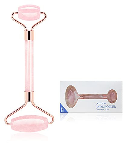 JCOTTON Rosenquarz Roller Gesichtsmassage, Gesichtsroller Können Entspannen Die Haut Und Reduzieren Falten, Jade Roller Ist Aus Reiner Natürlicher Jade (Klasse AAA Rosenquarz Jade)
