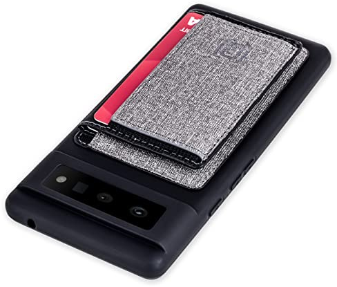 Dockem Brieftasche mit Klappe für Pixel 6 mit flüssiger Silikonhülle, herausnehmbarer Kartenaufbewahrung und integrierter Metallplatte zur magnetischen Befestigung: Luxe M2T (Schwarz und Grau)